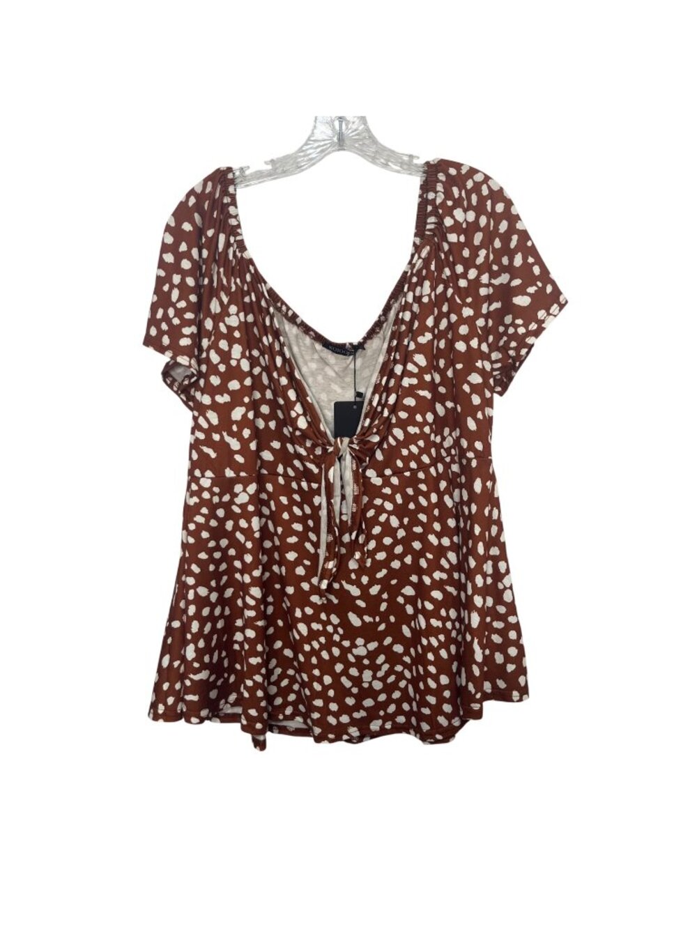 Kojooin Shirt Top Womens Size 2XL Brown White New Short Sleeves Summer